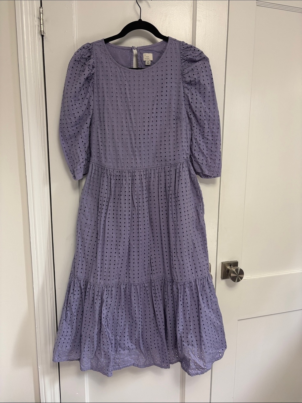 a new day Lavender Eyelet Puff-Sleeve Tiered Dress